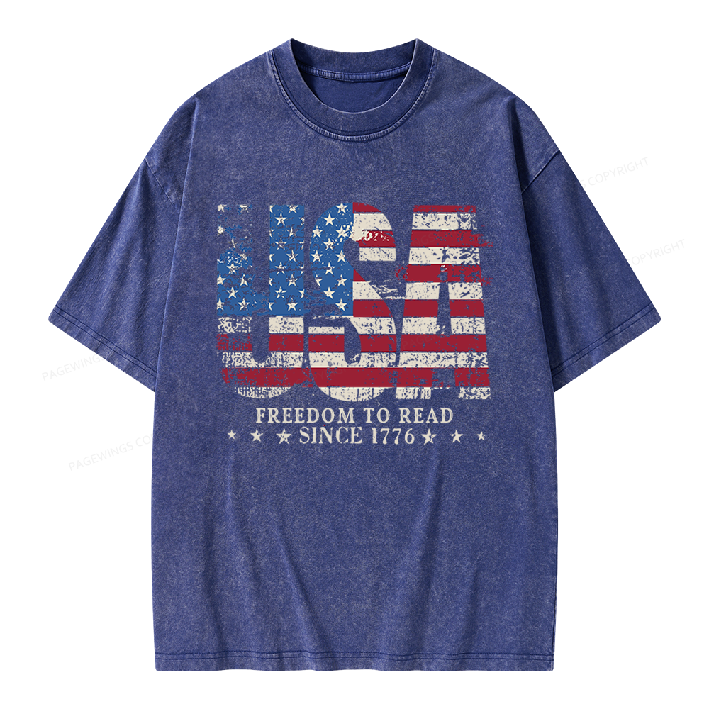 Pagewings Retro American Flag Unisex Washed T-shirt