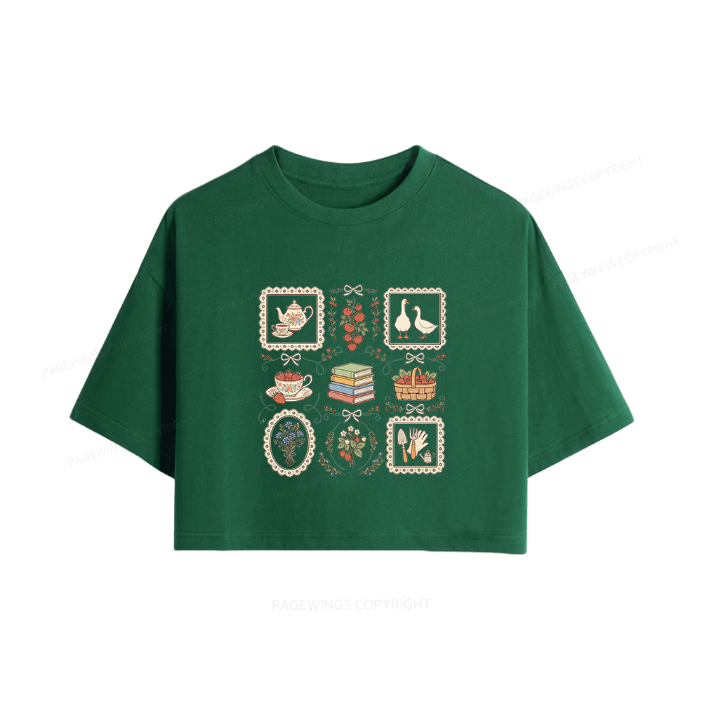 Pagewings Goose Reading Women Crop Tops