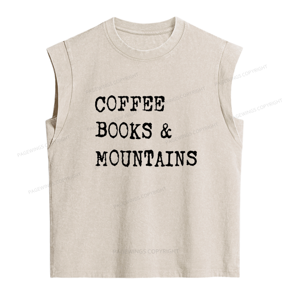 Pagewings Coffee Books Mountains Women's Washed Tank Top