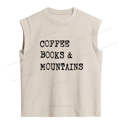 Pagewings Coffee Books Mountains Women's Washed Tank Top