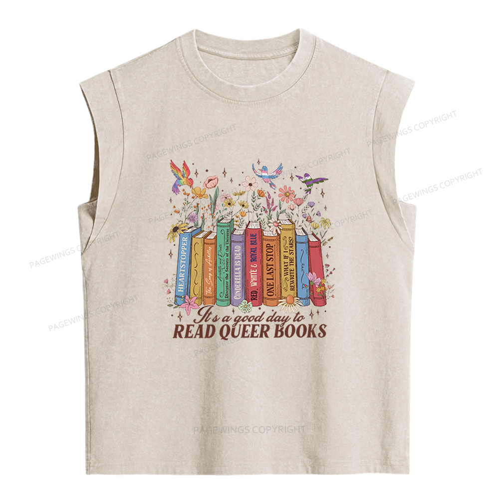 Pagewings Read Queer Books Women's Washed Tank Top
