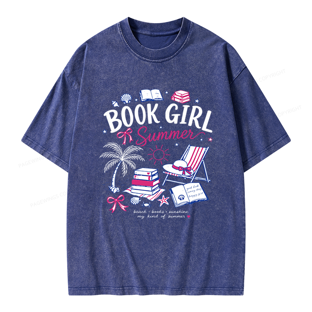 Pagewings Book Girl Summer Unisex Washed T-shirt