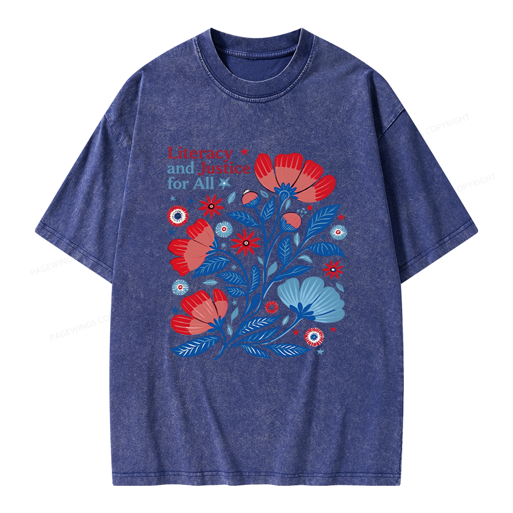 Pagewings Literacy and Justice for All Unisex Washed T-shirt