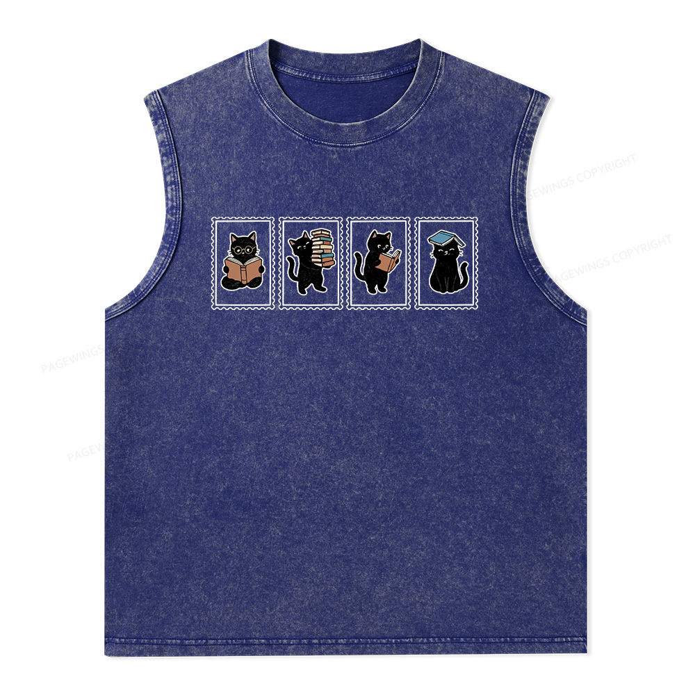 Pagewings Black Cats and Books Unisex Washed Tank Top