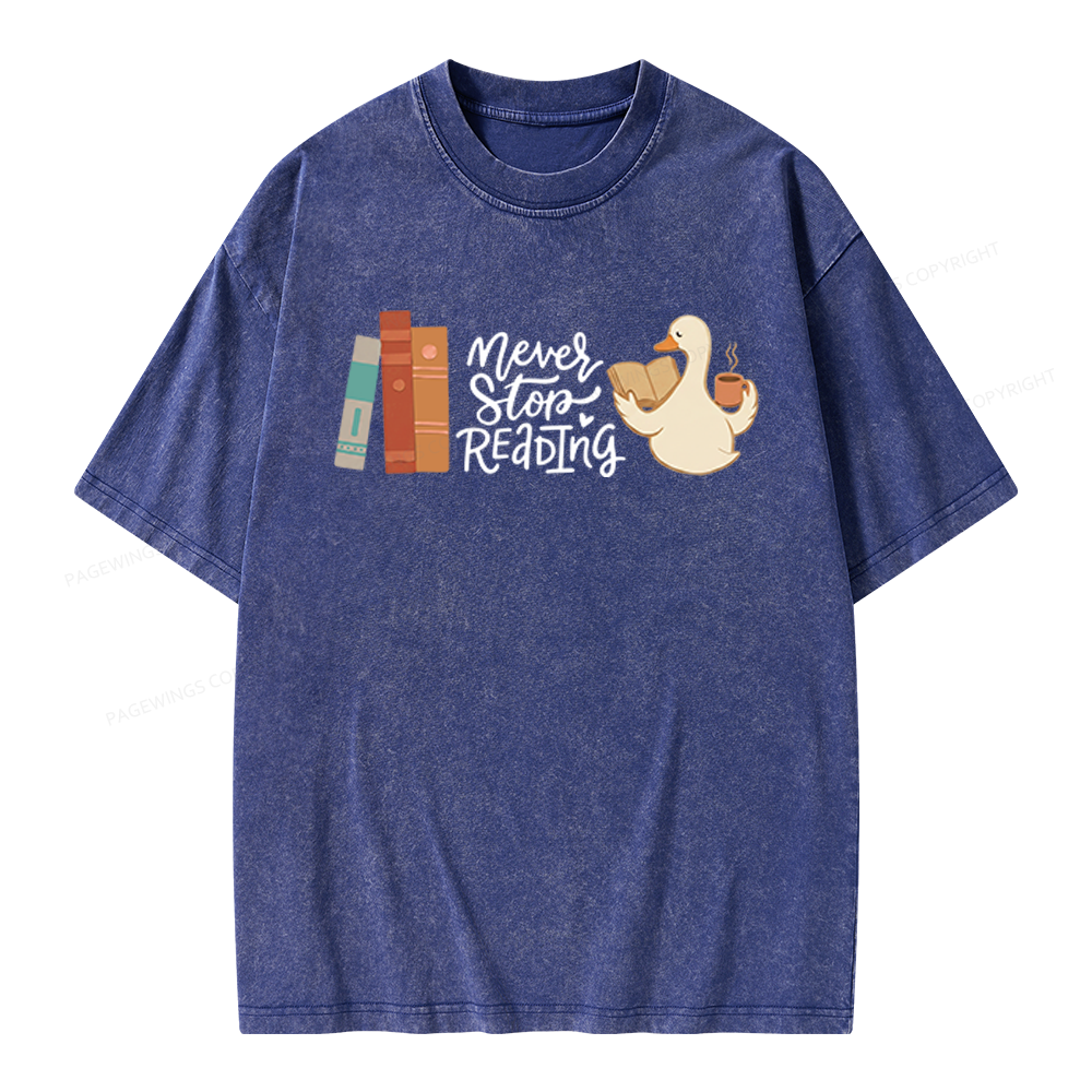 Pagewings Never Stop Reading Unisex Washed T-shirt