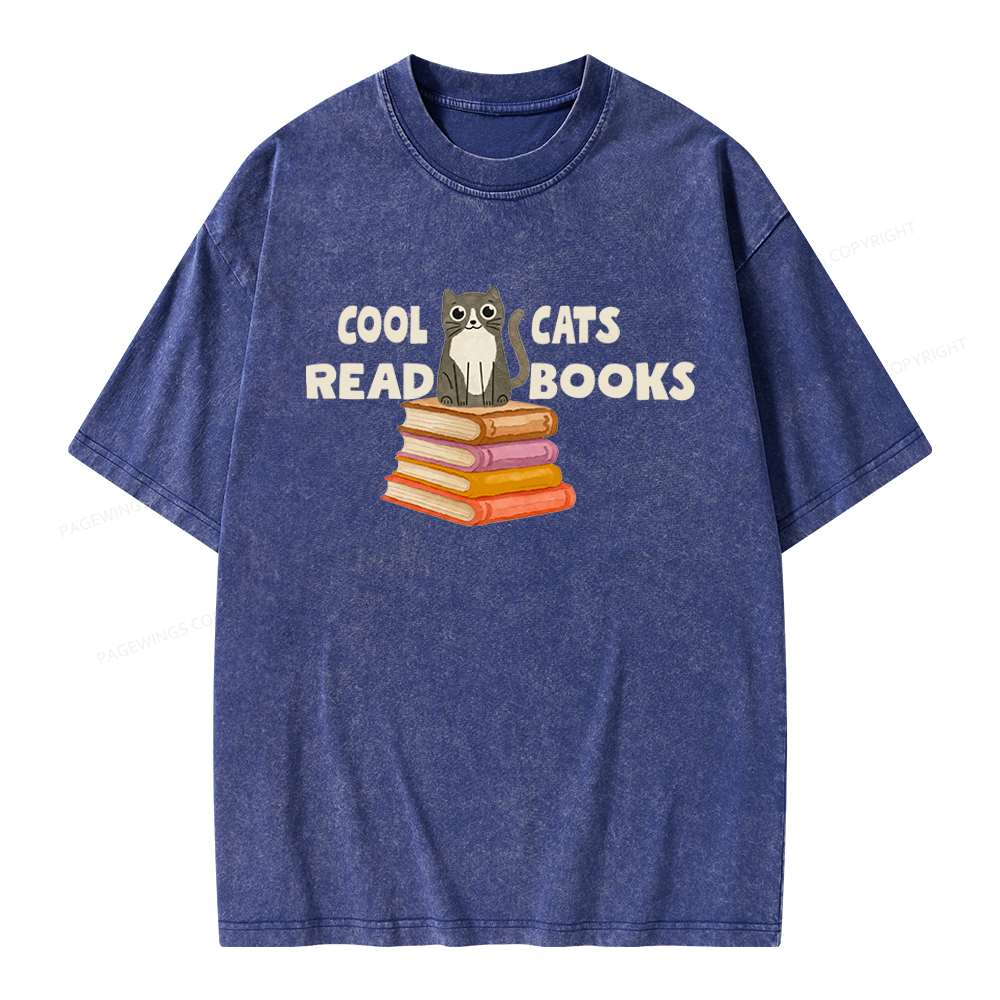 Pagewings Cool Cats Read Books Unisex Washed T-shirt