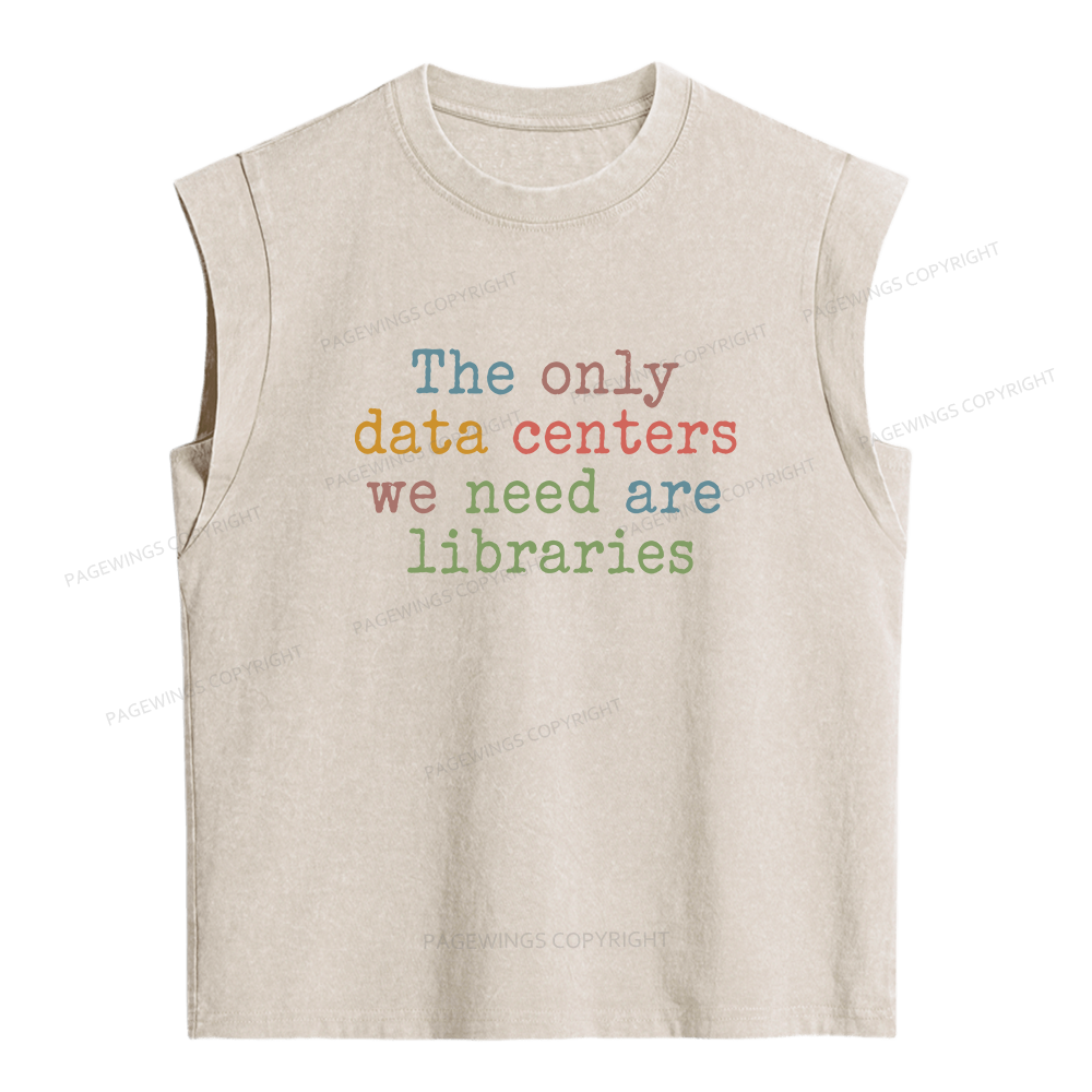 Pagewings The Only Data Centers We Need Are Libraries Women's Washed Tank Top