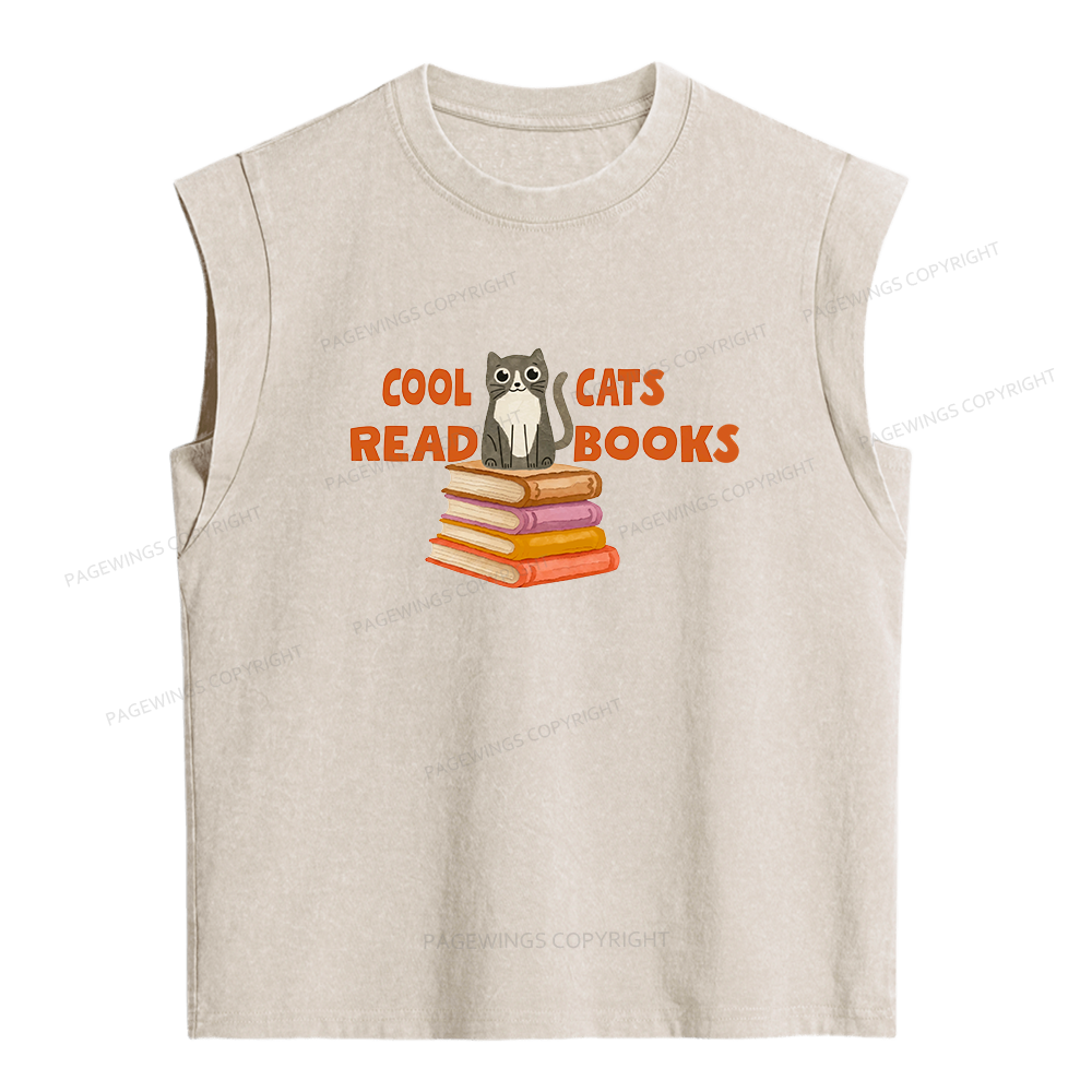 Pagewings Cool Cats Read Books Women's Washed Tank Top