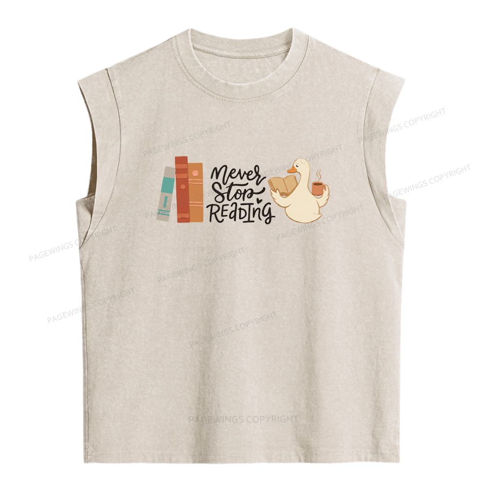 Pagewings Never Stop Reading Women's Washed Tank Top