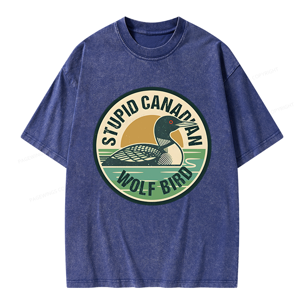 Pagewings Stupid Canadian Wolf Bird Unisex Washed T-shirt