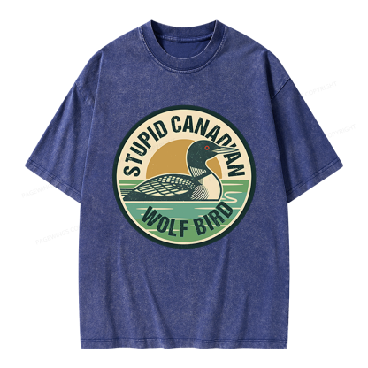 Pagewings Stupid Canadian Wolf Bird Unisex Washed T-shirt