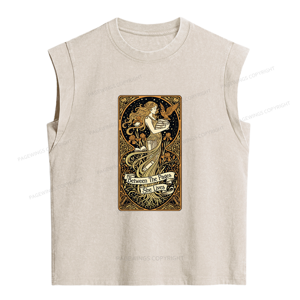Pagewings Between The Pages She Lives Women's Washed Tank Top