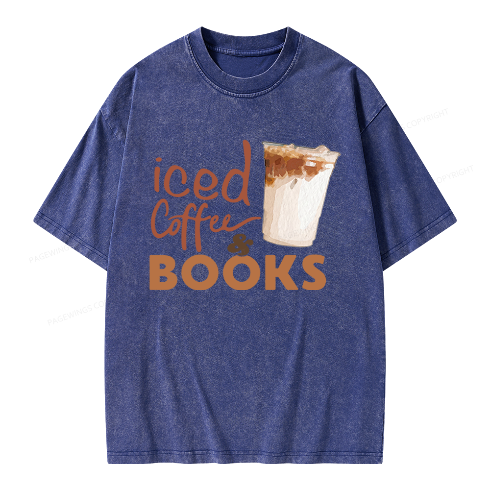 Pagewings Iced Coffee And Books Unisex Washed T-shirt