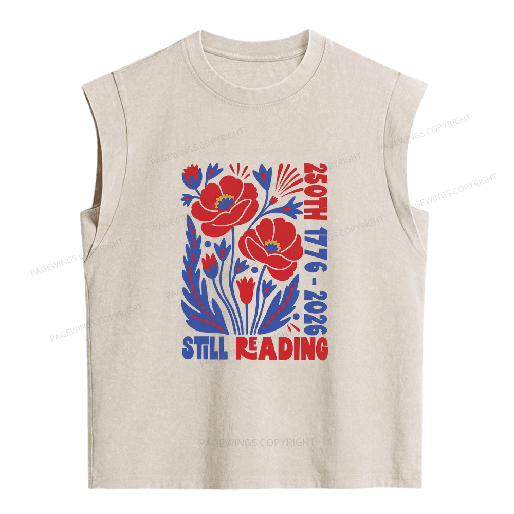 Pagewings 250th Still Reading Women's Washed Tank Top