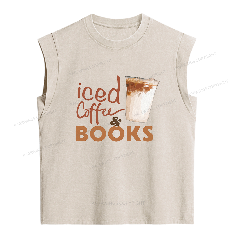 Pagewings Iced Coffee Books Women's Washed Tank Top