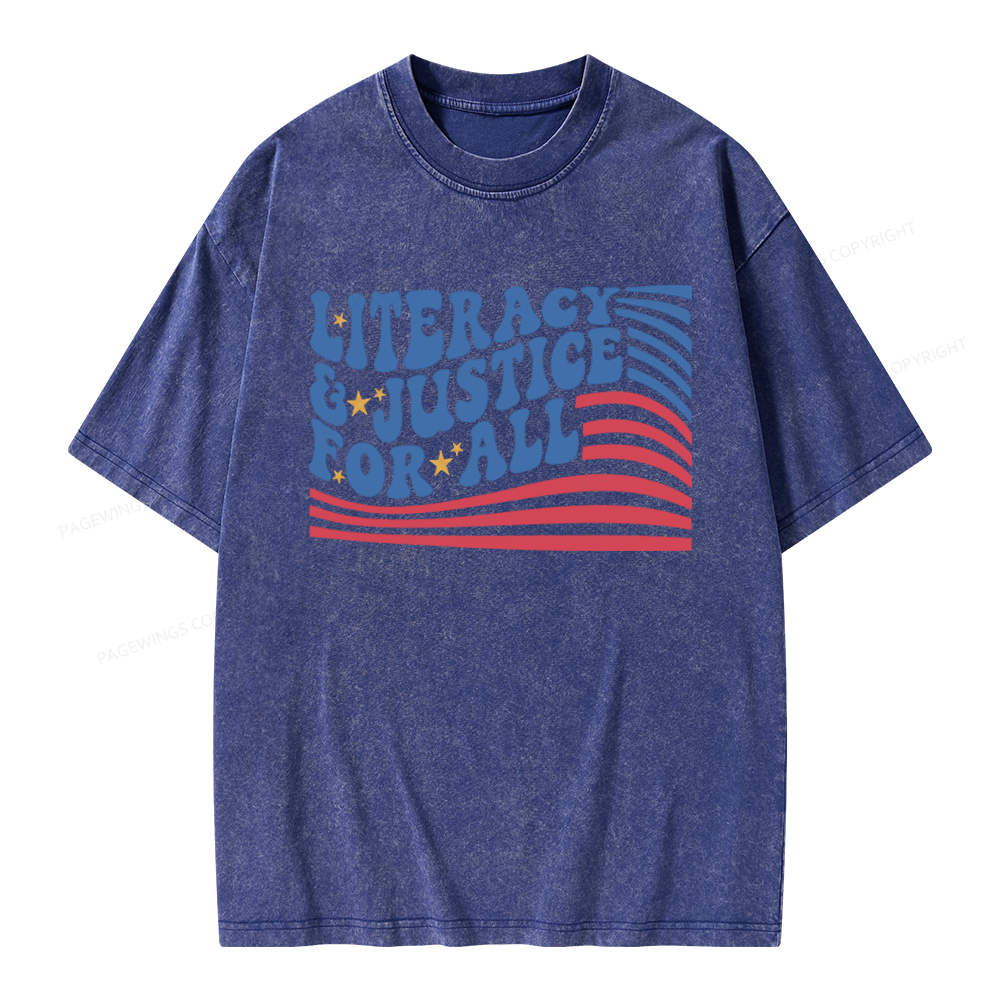 Pagewings Literacy And Justice For All Unisex Washed T-shirt
