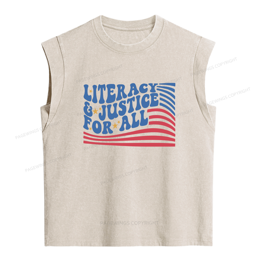 Pagewings Literacy And Justice For All Women's Washed Tank Top