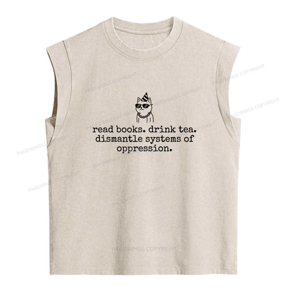 Pagewings Read Books Drink Tea Women's Washed Tank Top