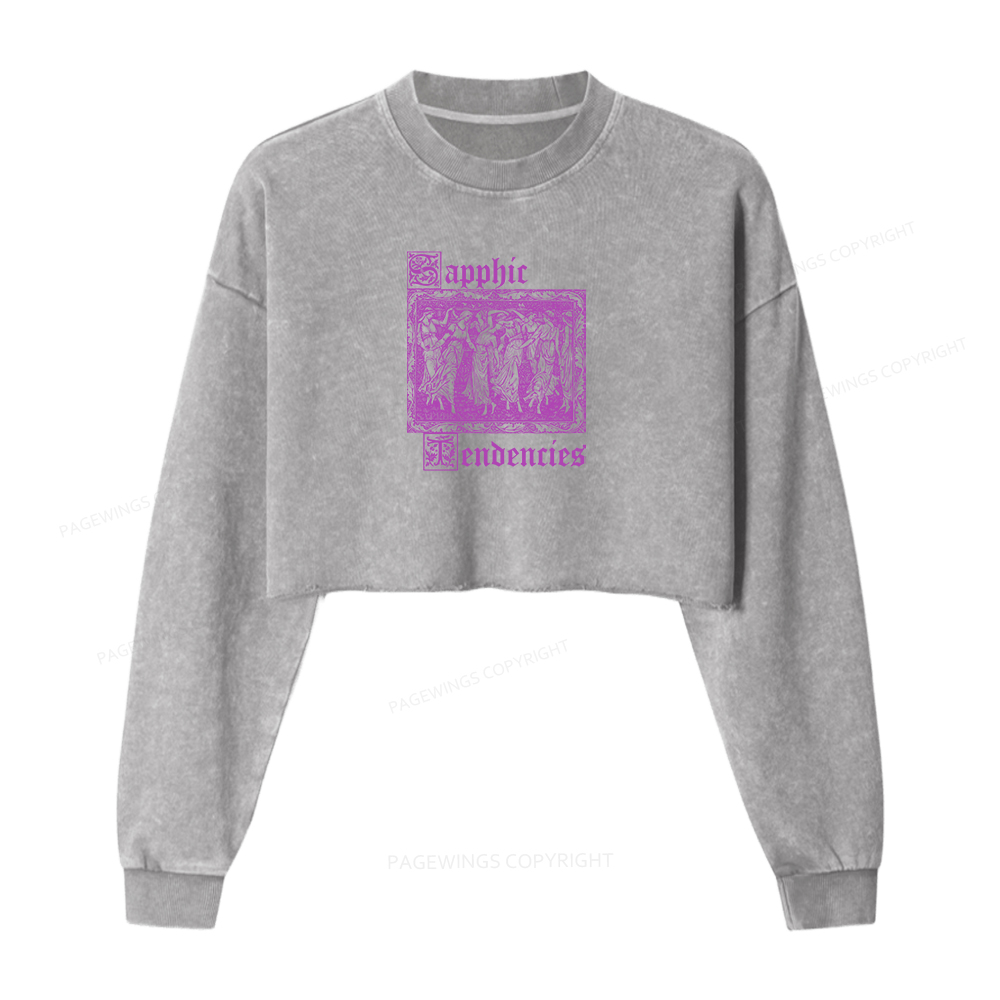 Pagewings Sapphic Tendencies Washed Crop Sweatshirt