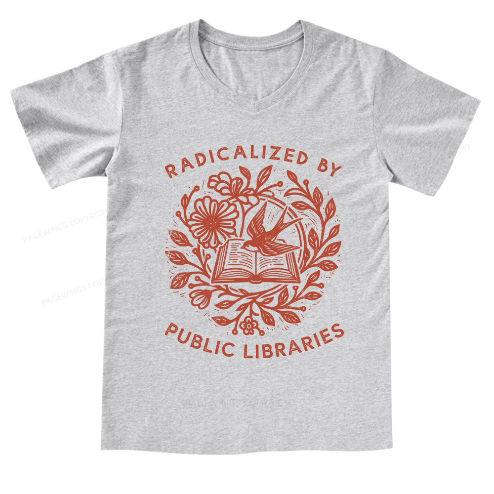 Pagewings Radicalized By Public Libraries V-neck T-shirt