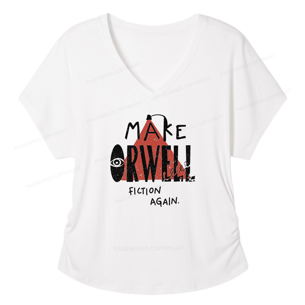 Pagewings Make Orwell Fiction Again Soft Women's Modal V-neck T-shirt  