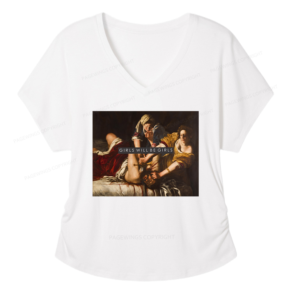 Pagewings Girls Will Be Girls Soft Women's Modal V-neck T-shirt  