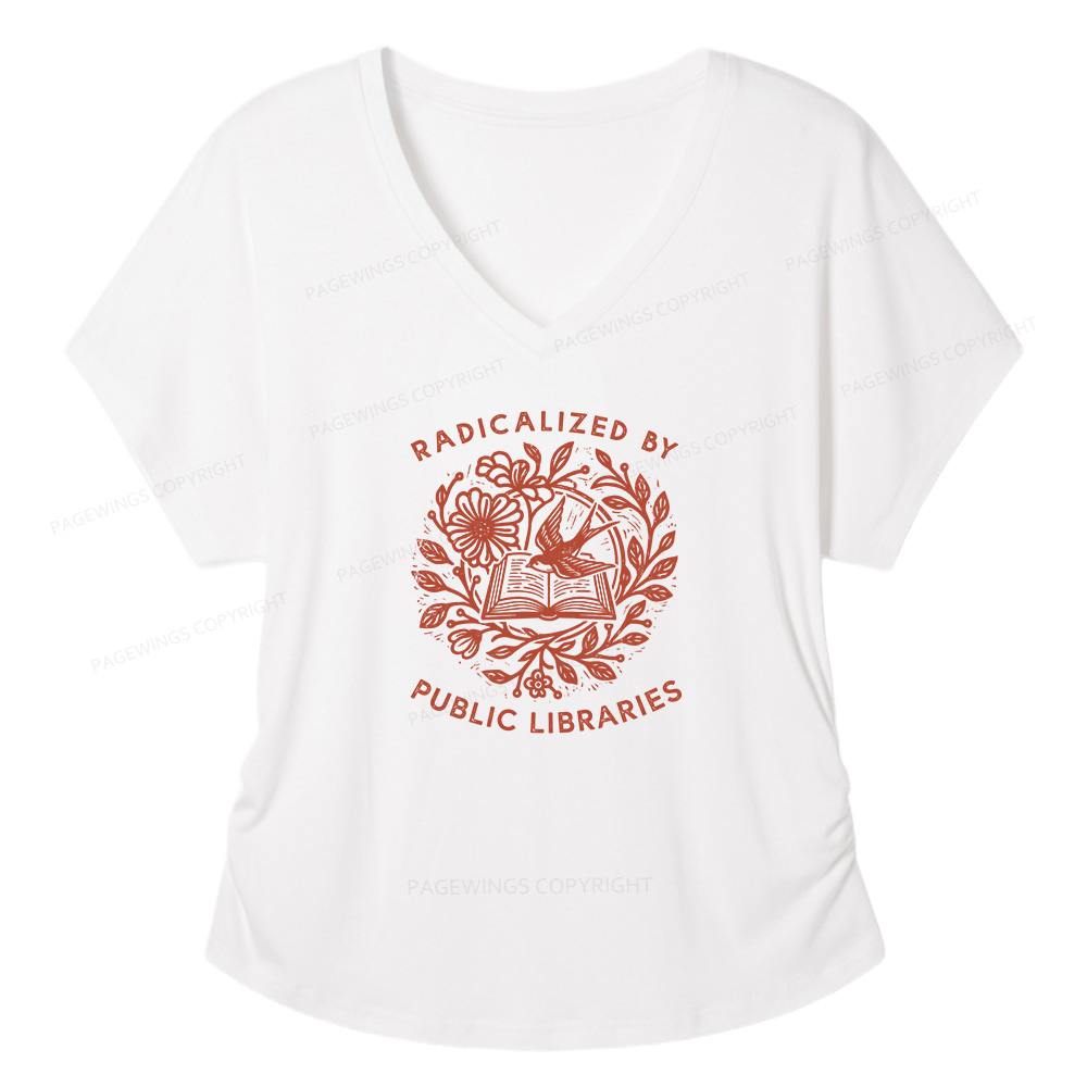 Pagewings Radicalized By Public Libraries Soft Women's Modal V-neck T-shirt  