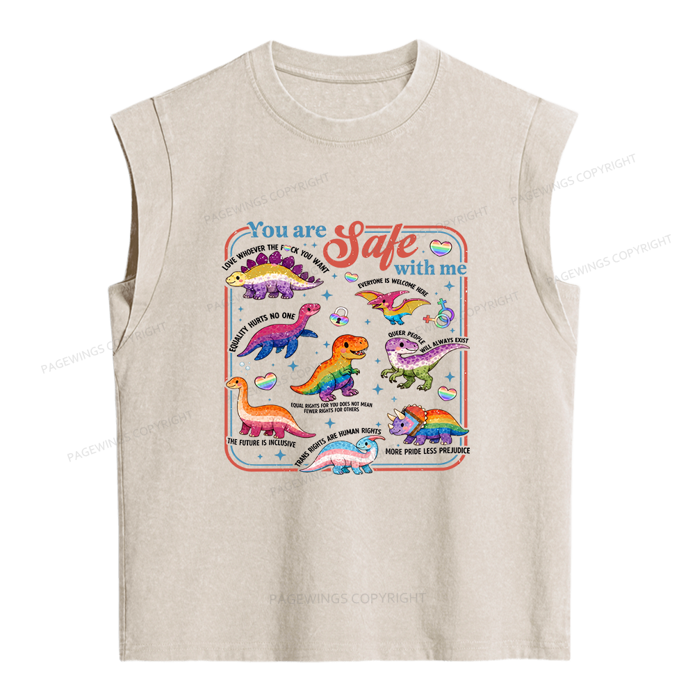 Pagewings Dinosaur Rainbow Women's Washed Tank Top