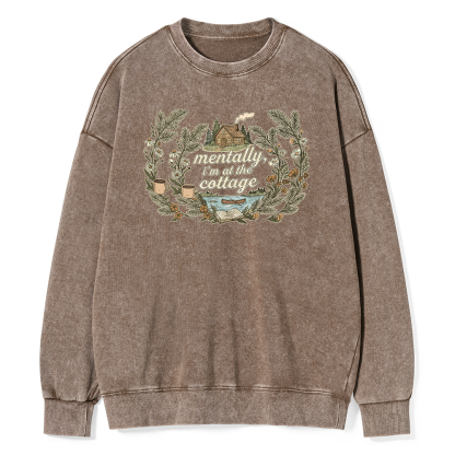 Pagewings Mentally I'm At The Cottage Unisex Washed Sweatshirt