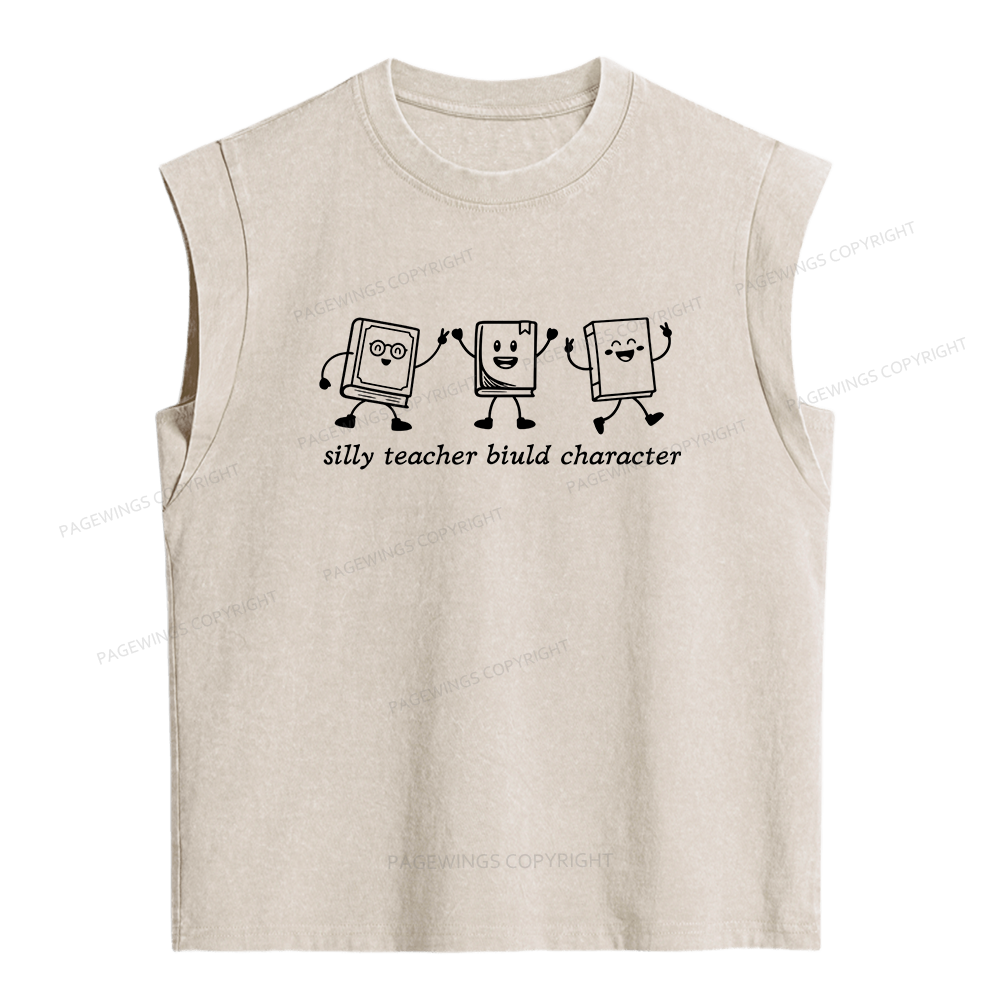 Pagewings Silly Teacher Biuld Character  Women's Washed Tank Top