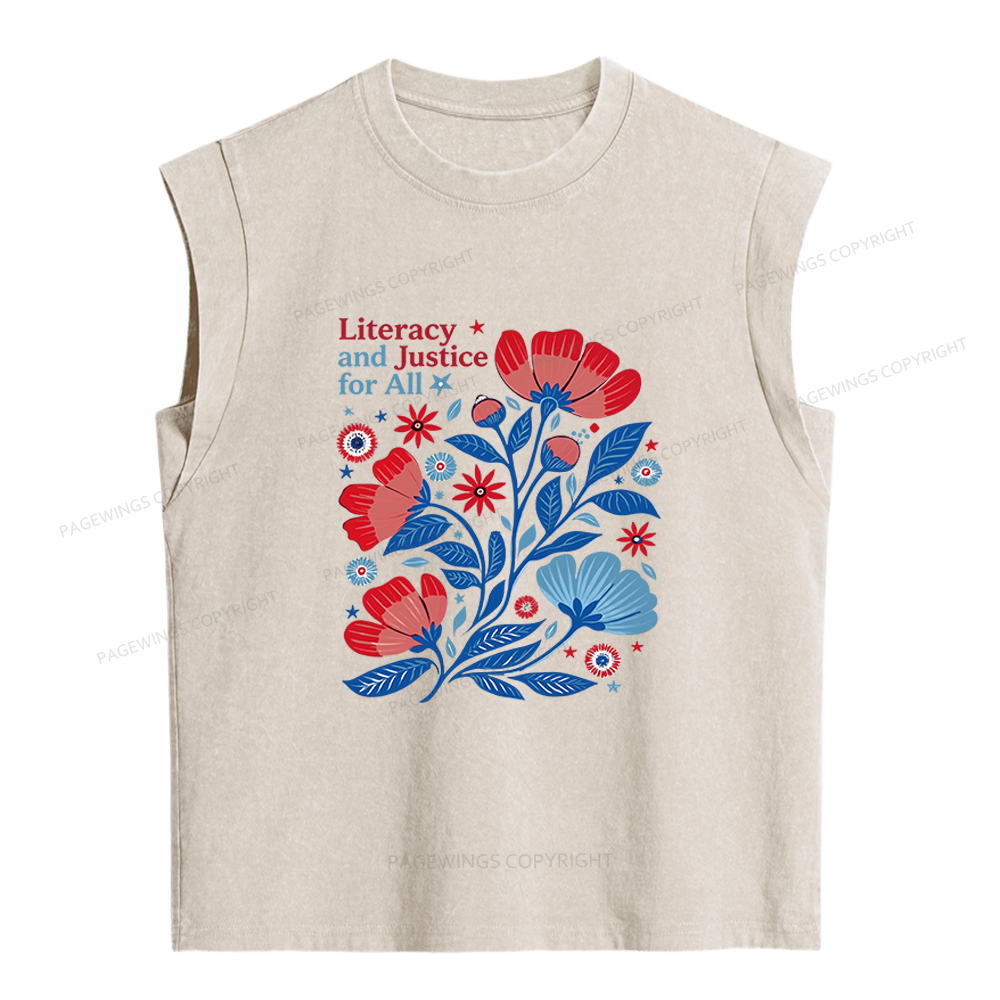 Pagewings Literacy and Justice for All Women's Washed Tank Top