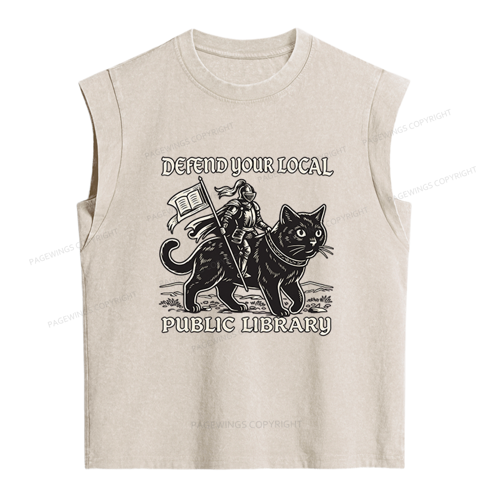 Pagewings Defend Your Local Public Library Women's Washed Tank Top