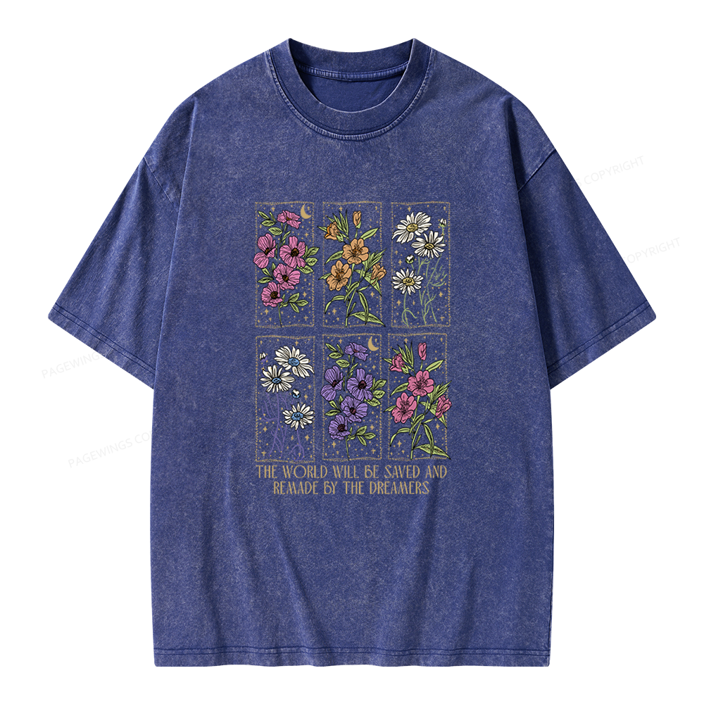 Pagewings Vintage Book Flowers Unisex Washed T-shirt
