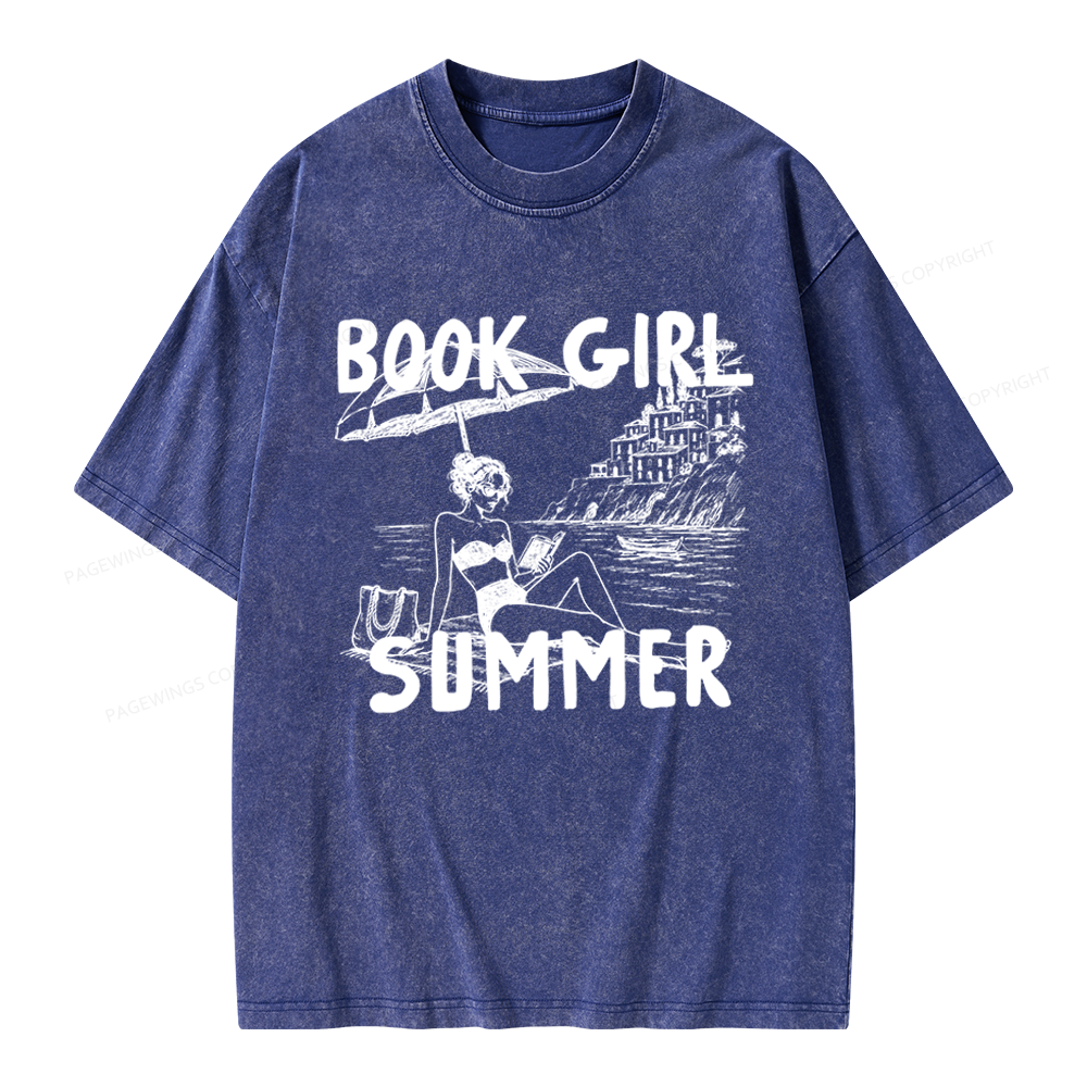 Pagewings Book Girl Summer Unisex Washed T-shirt