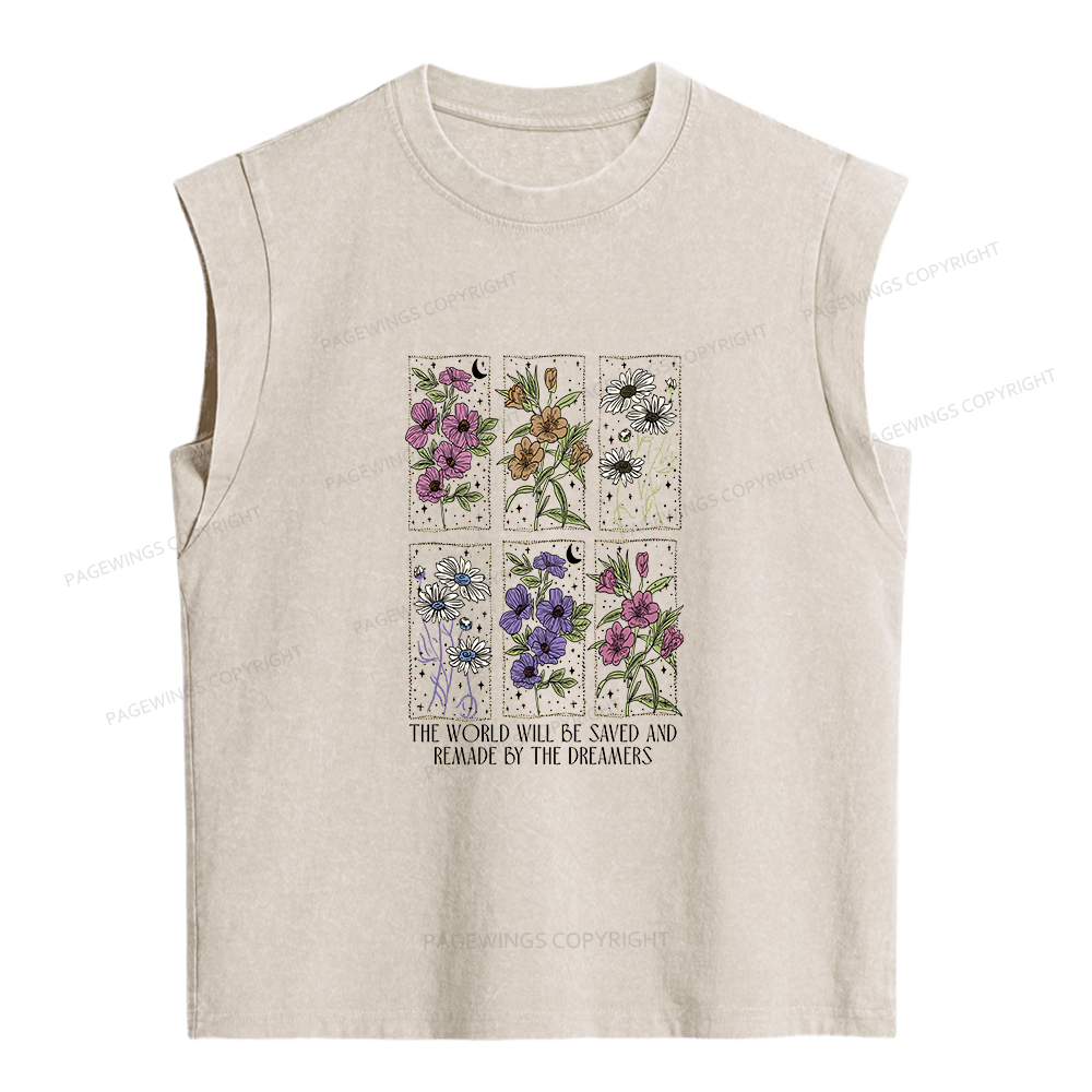 Pagewings Vintage Book Flowers Women's Washed Tank Top