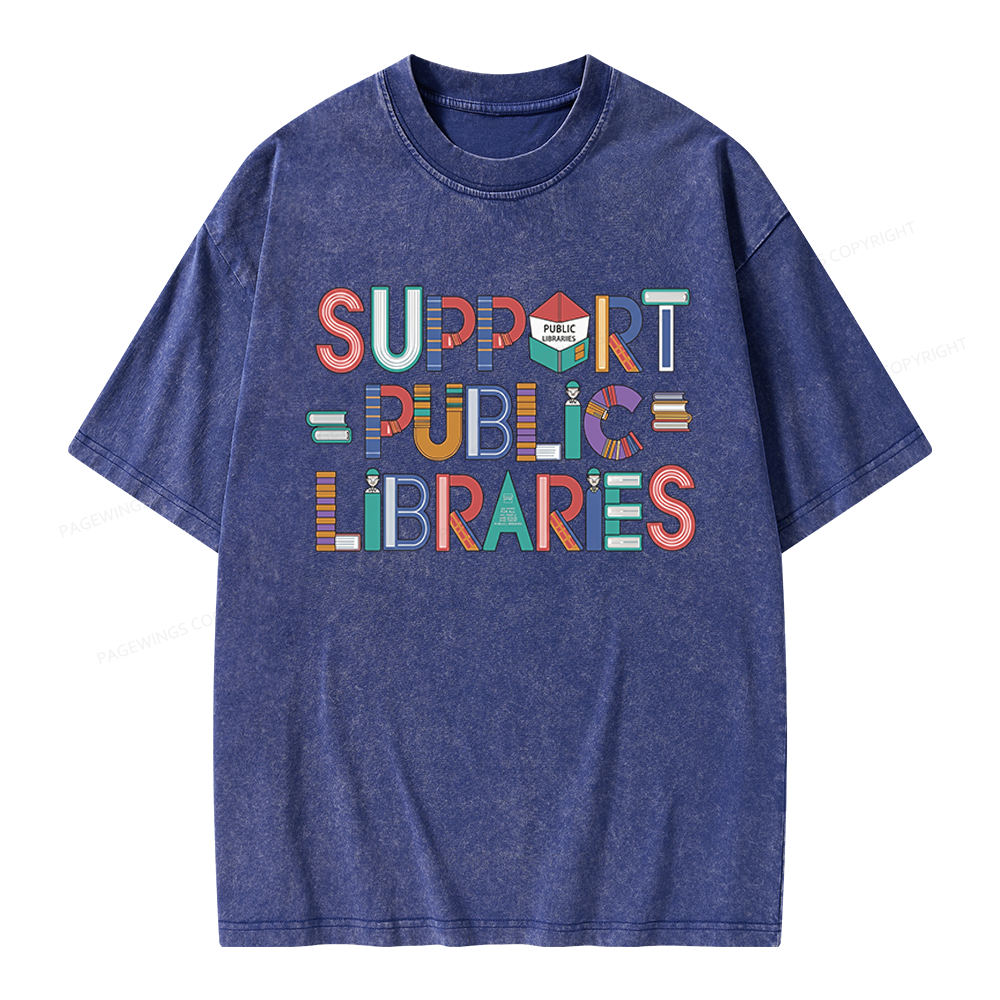 Pagewings Support Public Libraries Unisex Washed T-shirt