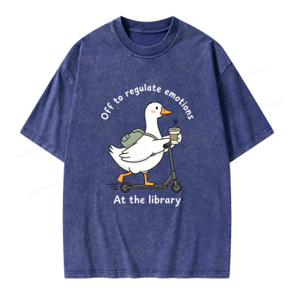 Pagewings Off To Regulate Emotions At The Library Unisex Washed T-shirt