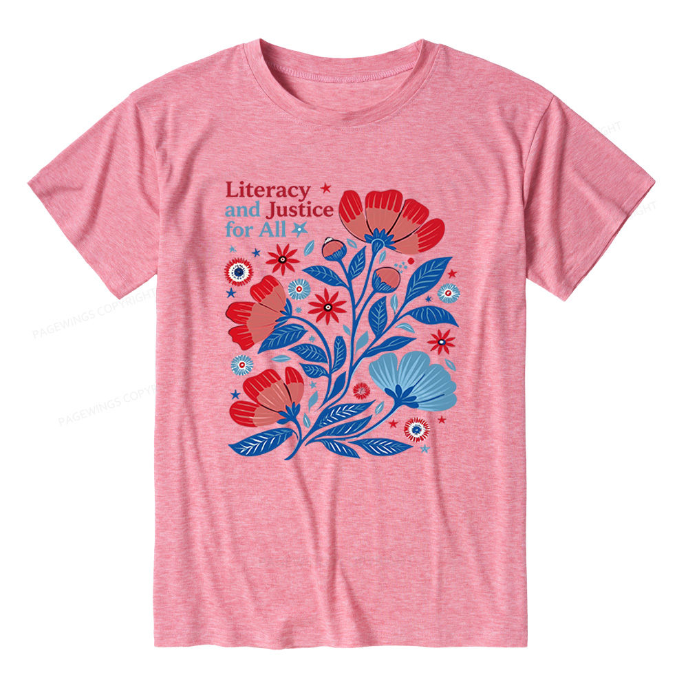 Pagewings Soft Literacy and Justice for All Unisex Heather T-Shirt