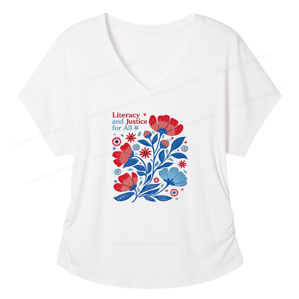 Pagewings Literacy and Justice for All Soft Women's Modal V-neck T-shirt  