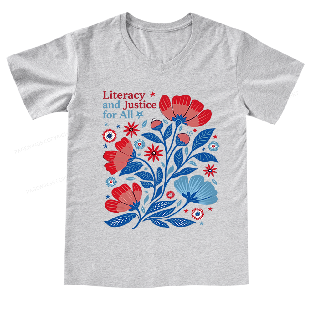Pagewings Literacy and Justice for All V-neck T-shirt