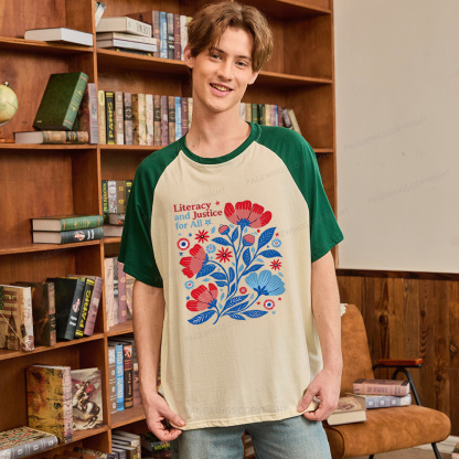 Pagewings Literacy and Justice for All Raglan T-shirt