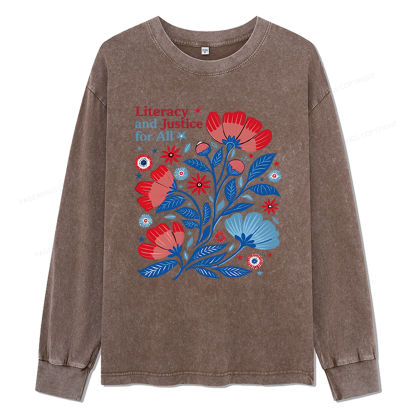 Pagewings Literacy and Justice for All Unisex Washed Long Sleeve T-shirt