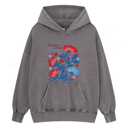 Pagewings Literacy and Justice for All Unisex Washed Hoodie