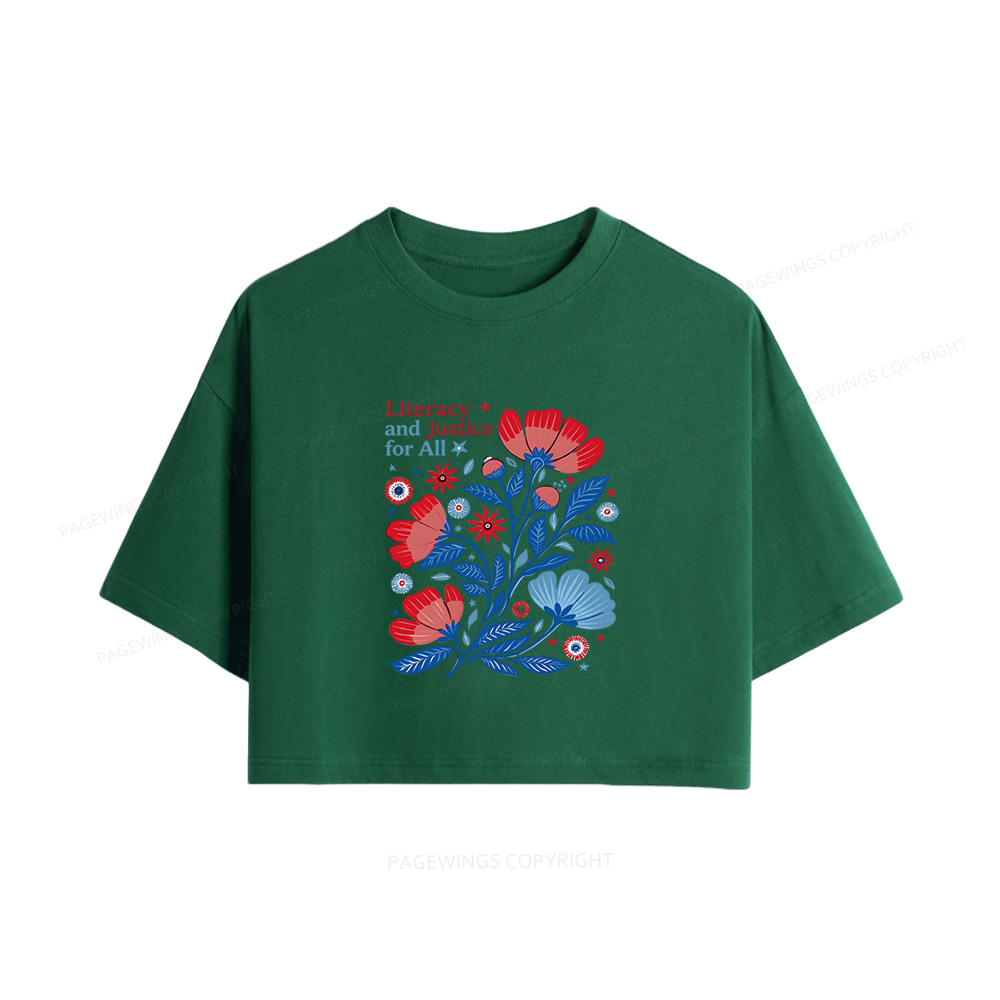 Pagewings Literacy and Justice for All Women Crop Tops