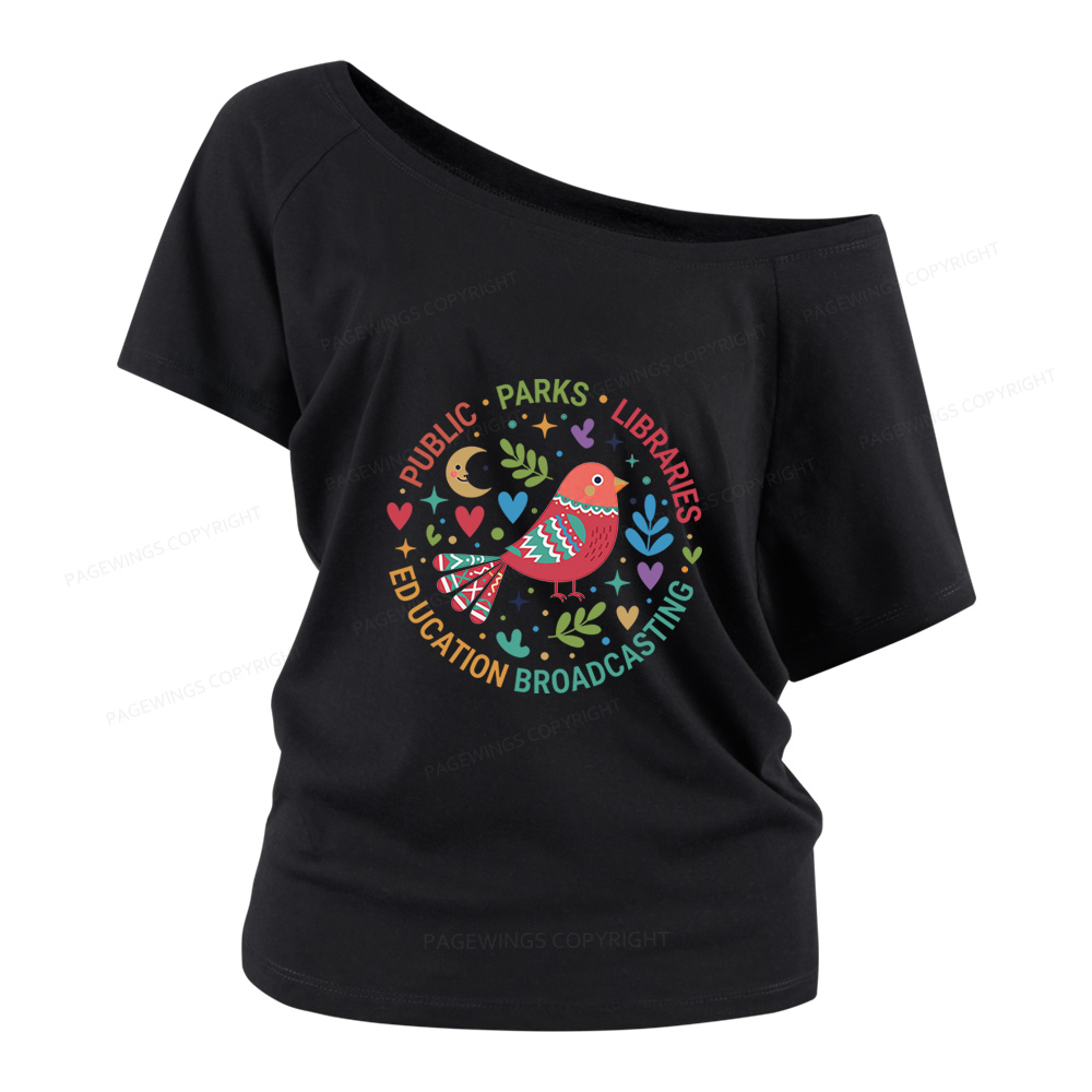 Pagewings Public Parks Libraries Education Broadcasting  Women Off Shoulder T-shirts