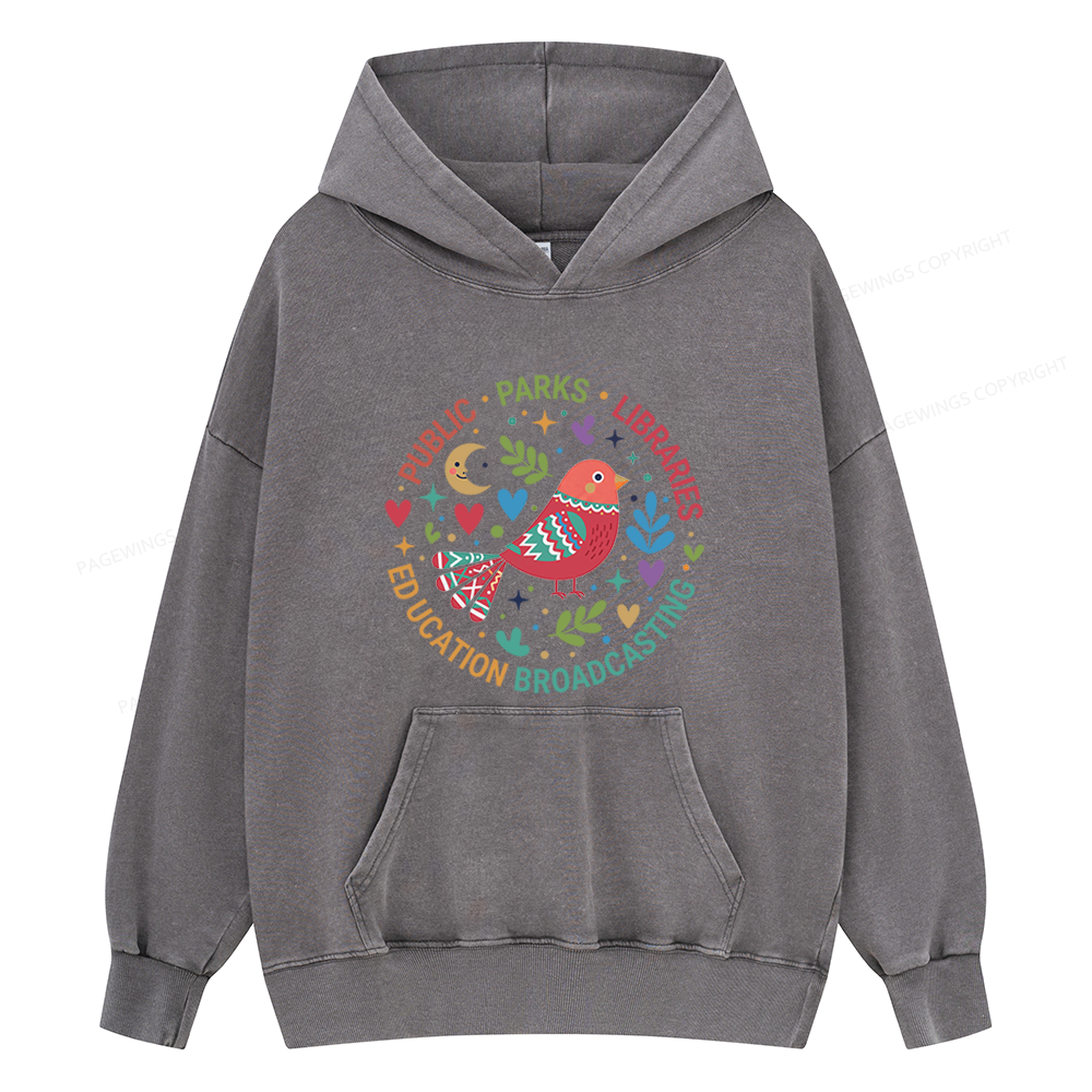 Pagewings Public Parks Libraries Education Broadcasting Unisex Washed Hoodie