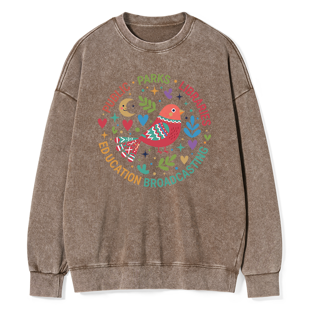 Pagewings Public Parks Libraries Education Broadcasting Unisex Washed Sweatshirt