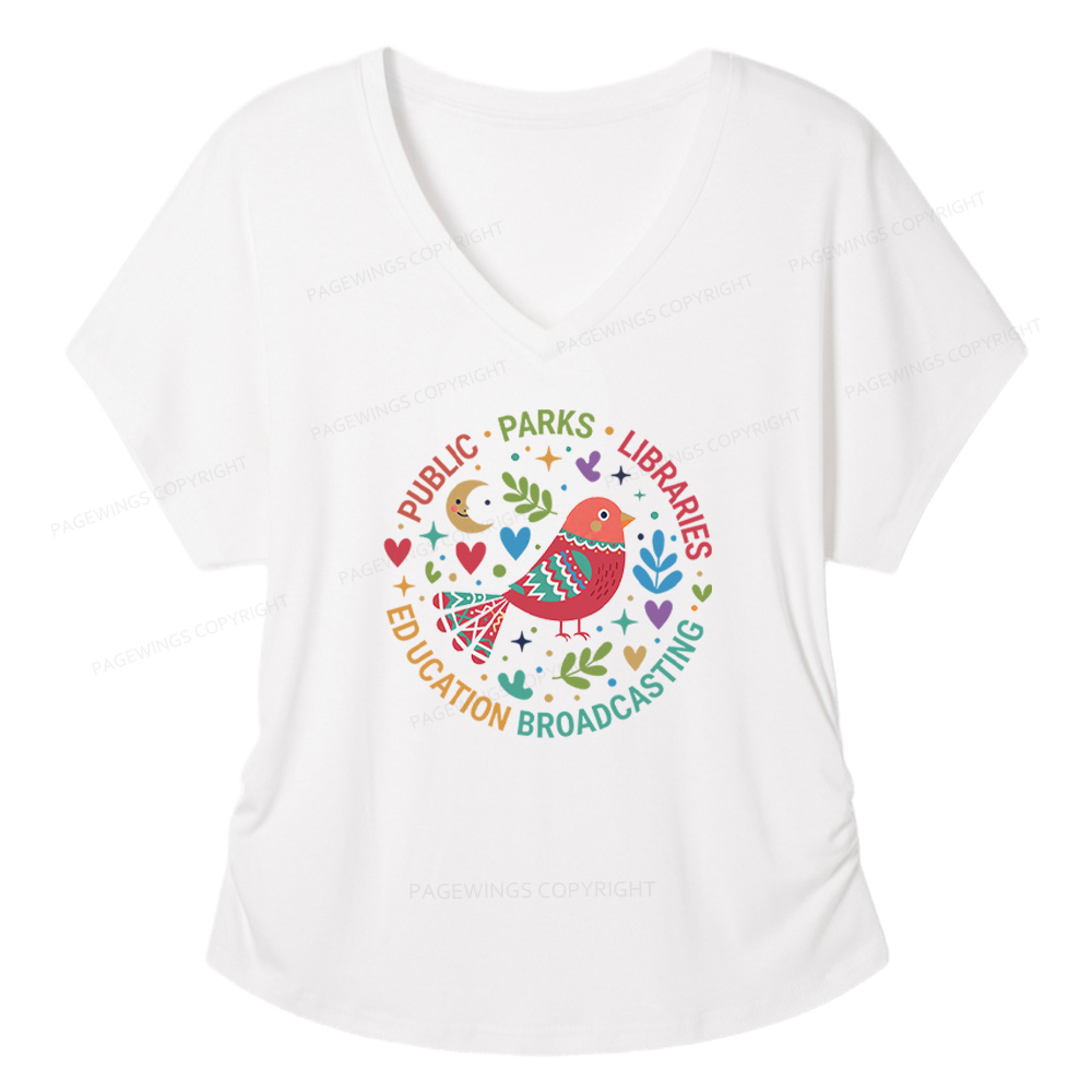 Pagewings Public Parks Libraries Education Broadcasting Soft Women's Modal V-neck T-shirt  