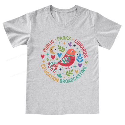 Pagewings Public Parks Libraries Education Broadcasting V-neck T-shirt