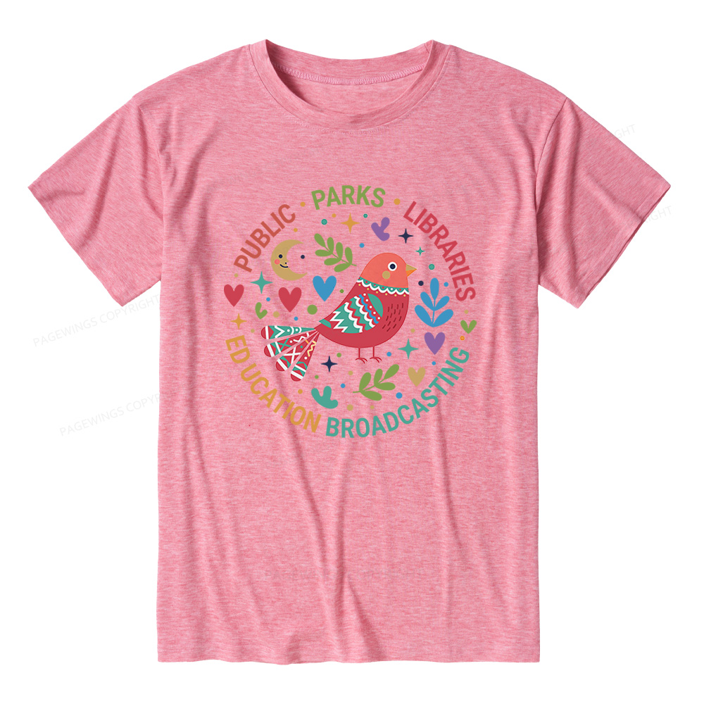 Pagewings Soft Public Parks Libraries Education Broadcasting Unisex Heather T-Shirt
